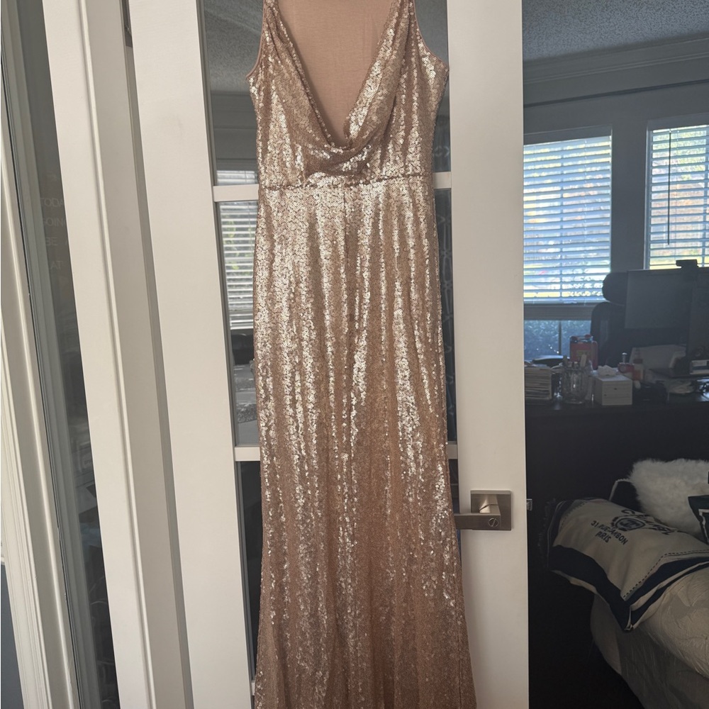 Lulus Slink and Wink Matte Rose Gold Sequin Maxi Dress- small - Picture 13 of 16